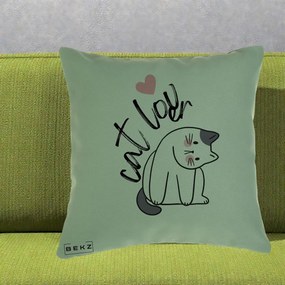 Perna Personalizata Cat Lover Pisica Ilustratie Linie, 40x40 cm, Verde, Husa Detasabila, Perna Inclusa, BEKZ®