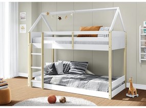 Pat pentru copii alb/în culoare naturală de tip casă/supraetajat 90x190 cm Valka – Marckeric