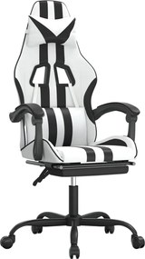 vidaXL Scaun de gaming cu suport picioare, alb/negru, piele ecologică