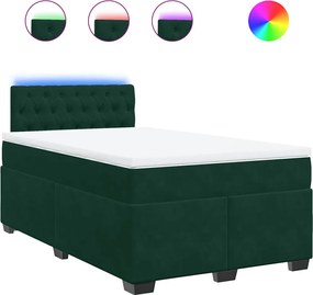 vidaXL Pat box spring cu saltea, verde închis, 120x190 cm, catifea
