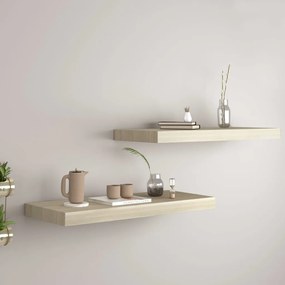 vidaXL Rafturi de perete suspendate, 2 buc., stejar 60x23,5x3,8 cm MDF