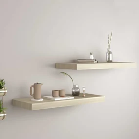 vidaXL Rafturi de perete suspendate, 2 buc., stejar 60x23,5x3,8 cm MDF