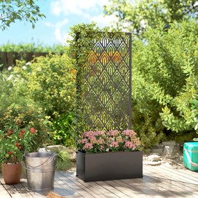 Outsunny Jardinieră cu spalier, ghiveci cu paravan, pentru plante cățărătoare, metal, 45 x 21,5 x 110 cm, negru | Aosom Romania