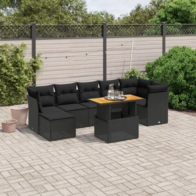 3275484 vidaXL Set mobilier de grădină cu perne, 8 piese, negru, poliratan