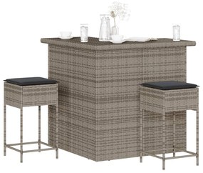 3261504 vidaXL Set mobilier bar de grădină, cu perne, 3 piese, gri, poliratan