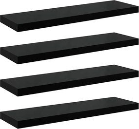 vidaXL Rafturi de perete, 4 buc., negru extralucios 80x23,5x3,8 cm MDF