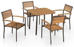 vidaXL Set mobilier de exterior, 5 piese, lemn masiv de acacia și oțel