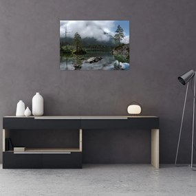 Tablou pe sticlă cu pomi în lac (70x50 cm)
