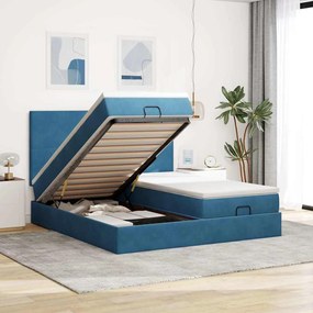 vidaXL Cadru pat otoman cu saltele Albastru închis 180x200cm catifea