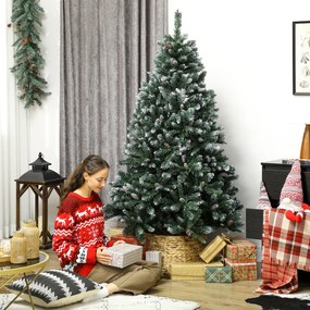 HOMCOM Brad de Crăciun Înzăpezit Înalt 180 cm cu 910 Ramuri, Brad Artificial de Interior cu Conuri Decorative, Bază Metalică Pliabilă, Verde | Aosom Romania