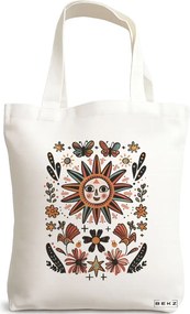 Sacosa de Panza pentru Cumparaturi, Geanta Tote Happy Sun 3, 38x34.5 cm, Alba, BEKZ®