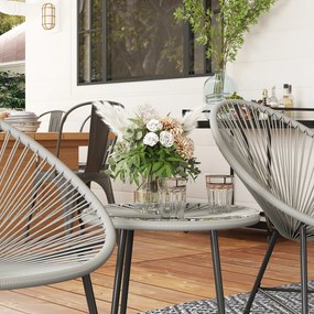 Outsunny Set mobilier de grădină 3 piese, 2 scaune din ratan plastic, 1 masă cu blat din sticlă, cadru din oțel, mobilier de exterior, Gri | Aosom Romania