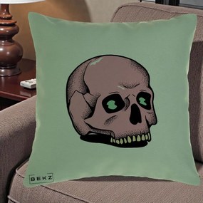 Perna Decorativa Craniu Roz Tatoo Art Halloween, 40x40 cm, Verde, Husa Detasabila, Perna Inclusa, BEKZ®