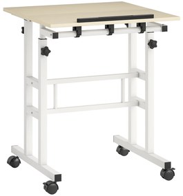 HOMCOM Birou șezut-în-picioare birou reglabil pe înălțime 60 x 60 cm pe roți cu blat înclinabil cadru metalic natural | Aosom Romania