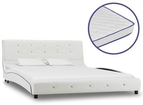 vidaXL Pat cu saltea spumă memorie, alb, 140 x 200 cm, piele ecologică