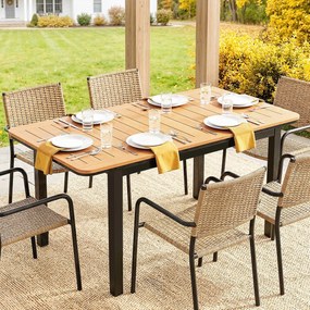 Outsunny Masă de Grădină pentru 6 Persoane, 127 x 70 cm, Masă de Exterior cu Blat cu Lamele din Lemn Plastic, Cadru Metalic | Aosom Romania