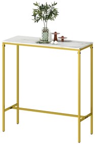 HOMCOM Masă de bar rectangulară cu blat cu aspect de marmură și cadru din oțel, 100 x 40 x 107 cm, aurie | Aosom Romania