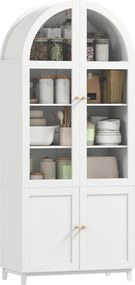 HOMCOM Dulap de bucătărie, vitrină pentru veselă cu 4 uși dintre care 2 din acrilic și rafturi reglabile, 78 x 40 x 180 cm, alb | Aosom Romania