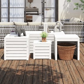 vidaXL Set cutii de grădină, 4 piese, alb, lemn masiv de pin