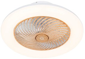 Ventilator de tavan alb cu imprimeu de lemn 55cm incl. LED Dimmable cu telecomandă - Clima