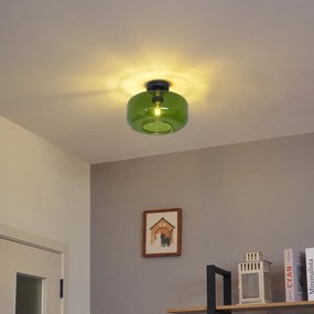 Plafonieră retro neagră cu sticlă verde - Bizle