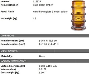 Vas decorativ din sticla design LUX Bloom amber