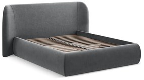Pat matrimonial gri închis tapițat cu spațiu de depozitare cu somieră 140x200 cm Hauke – Makamii