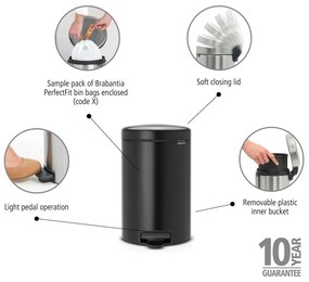 Coș de gunoi negru mat cu pedală din oțel 12 l NewIcon – Brabantia