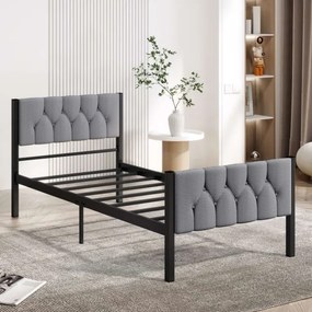 Pat metalic pentru o persoană KAROM, 90 x 200 cm, gri, capacitate de încărcare 120 kg