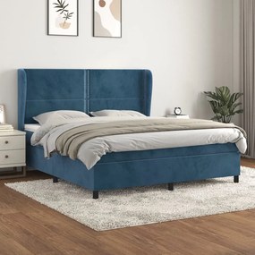 3129169 vidaXL Pat box spring cu saltea, albastru închis, 180x200 cm, catifea