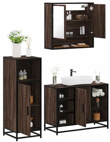 vidaXL Set mobilier de baie, 3 piese, stejar maro, lemn prelucrat