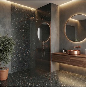 Paravan de dus fumuriu Rea Flexi Grey 80 cm cupru periat