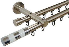 Galerie dubla PRINDERE PERETE suport universal TEAVA PROFIL -CILINDRU ALB /19 -INOX (Alege marime: 320 cm)