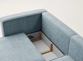 Colțar albastru deschis extensibil/cu spațiu de depozitare cu tapițerie din chenille (cu colț pe partea dreaptă/cu șezlong) Velto – Maison de Rêve