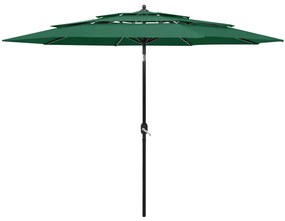 vidaXL Umbrelă de grădină cu 3 niveluri, stâlp aluminiu, verde, 3 m