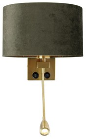 Aplică de perete din alamă cu abajur oval din catifea verde 25cm - Brescia Combi