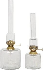 Lampă vintage cu petrol din sticlă și alamă, mică, Ø 8 x H 25 cm, „Straight Small"