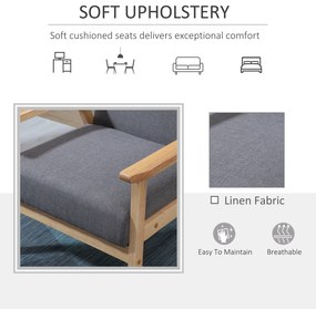 HOMCOM Fotoliu cu design scandinav, fotoliu de accent din lemn masiv cu aspect de in, 64 cm x 70 cm x 72 cm, gri | Aosom Romania