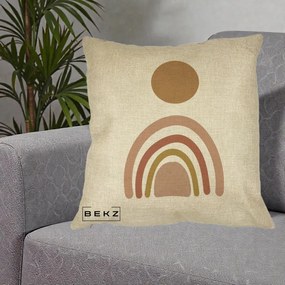 Perna Decorativa Boho Rainbow Sun, 40x40 cm, Crem, Husa Detasabila, Perna Inclusa, BEKZ®