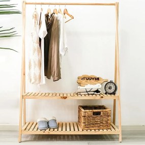 Suport pentru umerase,pantofar,2 rafturi si din lemn masif,natur,148 cm
