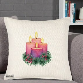 Perna Decorativa Lumanari Advent Roz-Violet, 40x40 cm, Crem Reliefat, Husa Detasabila, Perna Inclusa, BEKZ®