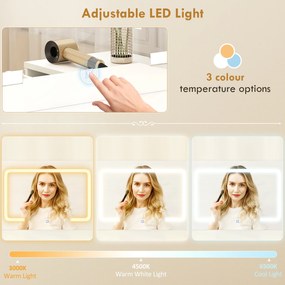 HOMCOM Stație de Machiaj cu Lumini LED, 3 Culori, Luminozitate Reglabilă, Toaletă Convertibilă cu Prize Electrice, 6 Sertare Soft Close, Oglindă, Rafturi Deschise, pentru Dormitor, Alb | Aosom Romania