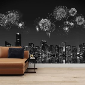 Fototapet - Focuri de artificii în Miami, alb-negru (147x102 cm)