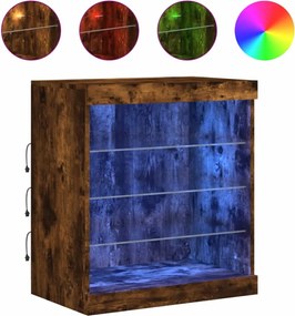 vidaXL Servantă cu lumini LED, stejar fumuriu, 60,5x37x67 cm