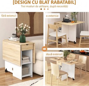 HOMCOM Masă de Dining Pliabilă cu Sertar și Rafturi, Masă Economică cu Extensii pentru Bucătărie, Sufragerie, Living, Stejar | Aosom Romania