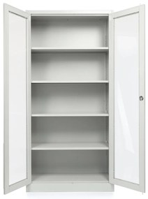 Dulap metalic universal cu ușă din sticlă, 90 x 40 x 185 cm, încuietoare cu cilindru, gri deschis - ral 7035