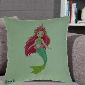 Perna Decorativa Sirena Roz cu Coroana, 40x40 cm, Verde, Husa Detasabila, Perna Inclusa, BEKZ®