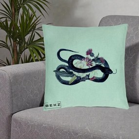 Perna Decorativa Sarpe Negru cu Flori Gothic, 40x40 cm, Verde Menta, Husa Detasabila, Perna Inclusa, BEKZ®