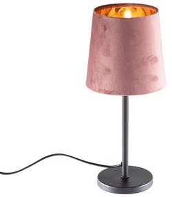 Moderne tafellamp zwart met roze kap - Lakitu