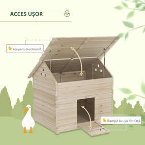 PawHut Adăpost pentru rațe cu acoperiș rabatabil, coteț pentru păsări cu podea ridicată și rampă, lemn de brad, 100 x 82,5 x 91 cm | Aosom Romania